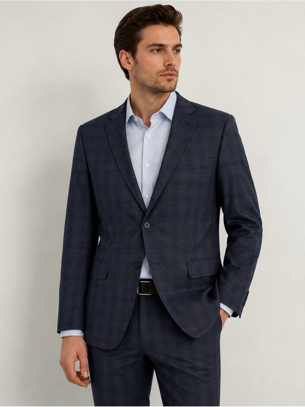 Michael Kors Men's Gray Blue Classic-Fit Plaid Sport Coat Jacket Size 38R